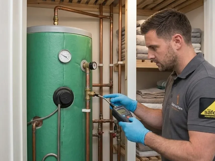 inspecting hot water cylinder